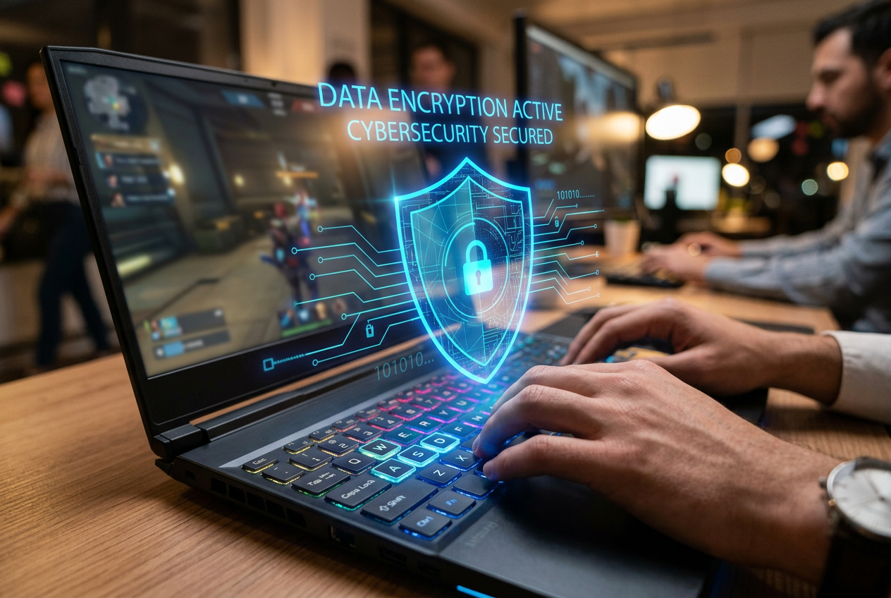 Digital security icons representing safe online gambling.